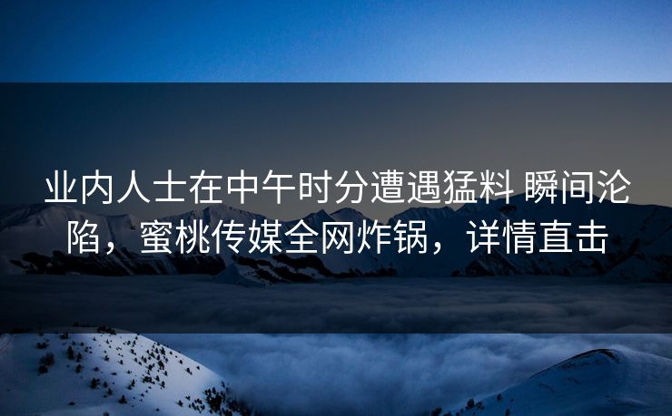 业内人士在中午时分遭遇猛料 瞬间沦陷，蜜桃传媒全网炸锅，详情直击